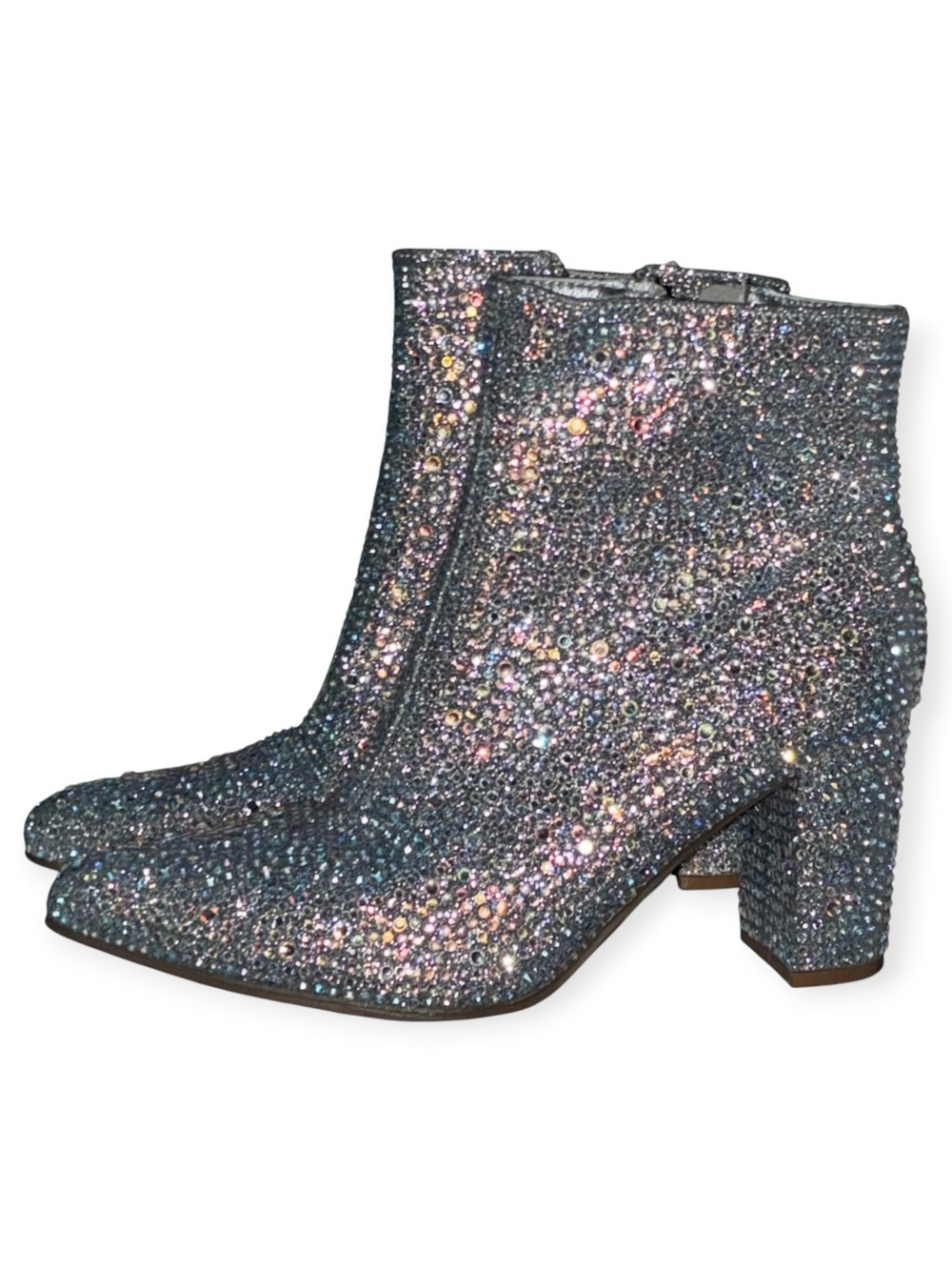Forever US 7 Rhinestone Bling Embellished Pointed Toe Ankle Booties ICEBERG-12 - Picture 2 of 14